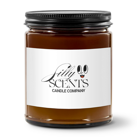 9oz Amber Jar Candle | 3"x2" White Label | Black Matte Lid